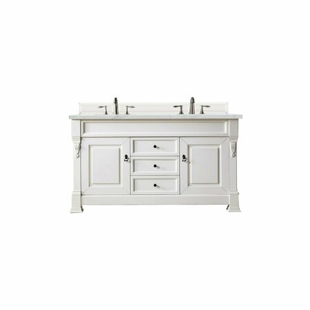 JAMES MARTIN VANITIES Brookfield 60in Double Vanity, Bright White w/ 3 CM Ethereal Noctis Quartz Top 147-V60D-BW-3ENC